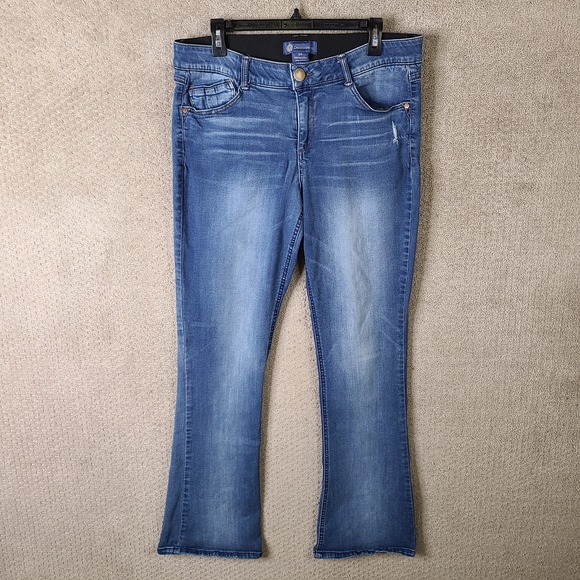 Democracy Jeans Womens 14 Blue Flared Ab Solution Mid Rise Dark Wash Stretch - Picture 1 of 14
